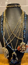 Vintage Monet & Sarah Coventry Blue Glass Pendant & Rhinestone Necklace Pendant