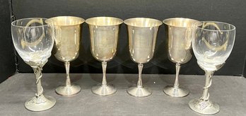 (4) Salem Silver Plate Goblets And (2) Pewter Stem Glass Top Goblets