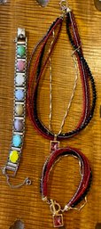 Seed Bead Necklace & Bracelet With Sarah Coventry Colored Faux Stone Bracelet