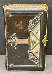 Psalmebog 1893 Leather Brass And Mother Of Pearl Prayer Or Story Book