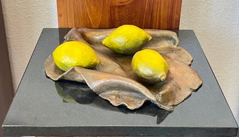 French Lesson 1 Three Lemons With A Cloth Bronze 3 Of 15 By Darlis Lamb On Black Base