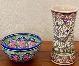 Hand Painted Portugal Vase And A C.B. Sevilla Bowl (as Is)