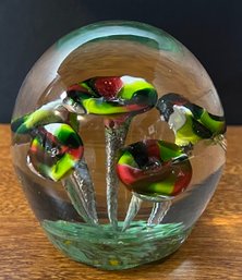 Hand Blown Art Glass Trumpet Flower Paper Weight