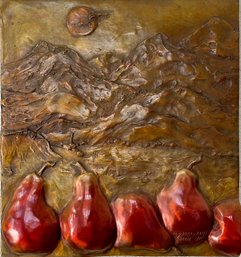 The View Mountain And Pear Bronze Wall Plaque 3 Of 100 By Darlis Lamb