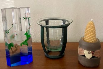 Lustig Optical Crystal Flower Tower Bud Vase, Metal And Glass Candle Holder, Pottery Bird Candle Holder