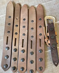 5 Leather Belt Buckle Holders And (1) Buckle With Leather Strap
