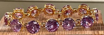 Vintage Gold Tone Purple Faceted Large Swarovski Crystal 7' Bracelet