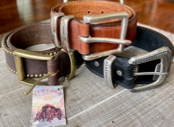 3 Leather Belts With Buckles - Size 26 - 2 Billy Belts And 1 Honest Belt