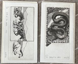 2 1954 Signed Limited Edition  Cards - A. Foltz - Year Of The Snake - 22 Of 100 & Year Of The Horse 2 Of 100