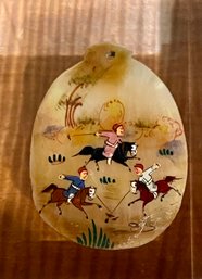 Vintage Hand Painted Persian Polo Players Pendant Hand Painted On MOP Shell
