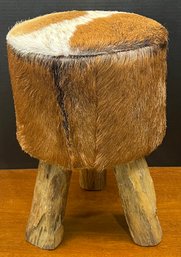 Vintage Tri - Leg Small Cow Hide Stool