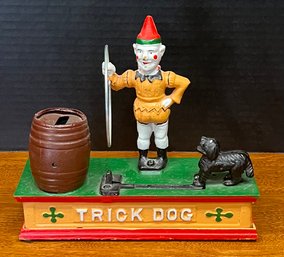 Vintage Cast Iron Mechanical Coin Bank Trick Dog