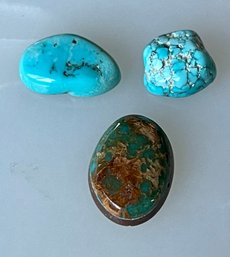 2 Kingman Turquoise Cabochons - 1 Blue Gem Turquoise Cabochon - Total Weight 18 Carats