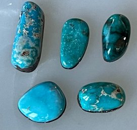5 Natural Bisbee Turquoise Cabochons - Total Weight 24 Grams