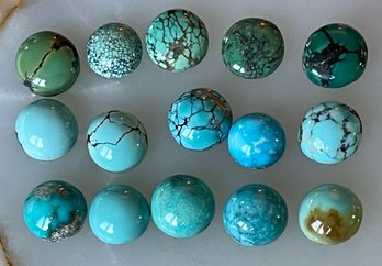 15 Vintage Round Turquoise Cabochons - Blue & Green - Total Weight - 46 Carats