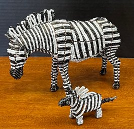 Pair Of Hand Made Wire And Bead Zebra Figurines