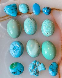 Vintage Assorted Turquoise Cabochons - Total Weight 115 Carats