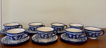 (6) Mexico Talaveria D. Puebla  Cups And Saucers With (2) Extra Cups