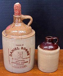 (2) Stoneware Jugs - Vintage Daniel Boone And Small Antique Stamped USA