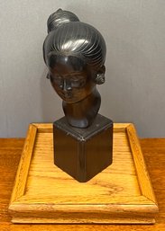 Vintage Nguyen Thanh Le Vietnamese Bronze Laos Bust On Wood Base