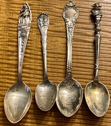 4 Antique Sterling Silver Souvenir Spoons - Paris -Philadelphia - Salem - Port Arthur - Total Weight - 50.6 Gr