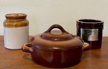 Vintage Stoneware - Arabia Finland Covered Casserole, Jar With Lid, And Bar Cheese Crock