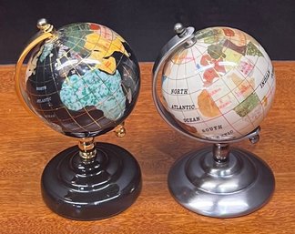 (2)  Miniature Table Top Stone By Country Inlay Globes