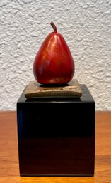 Perfect Little Red Pear Bronze FP 10 By Darlis Lamb On Black Marble Base