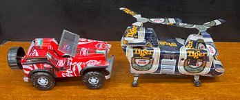 Vintage Recycled Can Coca Cola Jeep And Tiger Beer Chinook