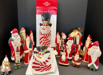 Fits And Floyd Snowman Server IOB, Assorted Collection Of Santas - Midwest, Hand Made, And More