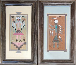 Pair Of Fred Hayes Navajo Hand Made Sand Paintings Shiprock New Mexico