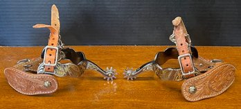 Pair Of Oxbow Tack Hand Tooled Leather Spurs