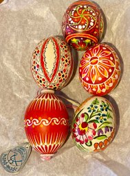(5) Vintage Hand Made In Czech Hand Painted Eggs