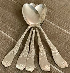 5 Rare Antique M. B. Co Sterling Silver Repousse Spoons - Total Weight 93.5 Grams