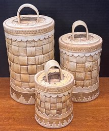 Vintage Handmade  Woven Birchwood Cannister Set