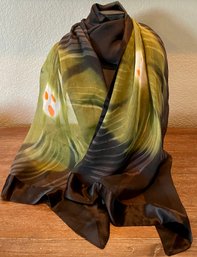 Vintage 100 Percent Silk Yellow & Black Floral Scarf