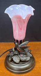 Vintage Pink Cased Glass Flower Lamp With Bronze Base