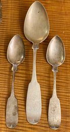 3 Coin Silver Antique Spoons - Lyons J. H. Potts - Weight 80 Grams
