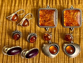 4 Pairs Of Sterling Silver And Baltic Amber Earrings - Total Weight - 27.2 Grams
