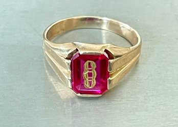 14K Gold And Ruby Oddfellows Fraternal Order Men's Ring Size 10.5 - Total Weight 6.5 Grams