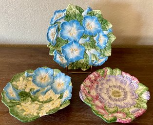 3 Vintage Fitz And Floyd Spring Floral Morning Glory Plate & Bowl & Pink Floral Plate