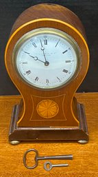 Antique W K Cowan & Company Marquetry Inlay Mantle Clock With Keys