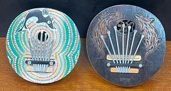 Pair Of 7 Key Finger Piano Kalimba Coconut Shells Hand Painted