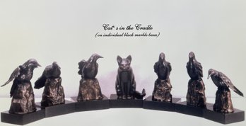 Cat's In The Cradle 7 Individual Bronzes Set 3 Of 5 By Darlis Lamb On Black Marble Bases