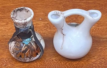 Pair Of Miniature Horse Hair Pottery Vases - (1) RL Sanchez Navajo