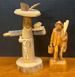 Ben Ortega Hand Carved Santos & G Hovington Carved Wood Fisherman Both Signed