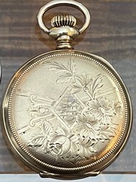 Antique 1900 Gold Plated Elgin 20 Year Warranted Crescent Case Pocket Watch - 8448875