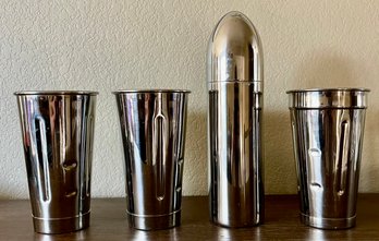 Stainless Steel Bullet Martini Drink Shaker - 3 Stainless Steel Mixing Cups