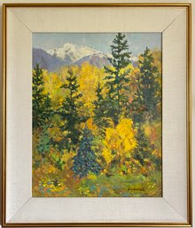Gary Michael Original Oil On Board Fall Mountain Landscape Painting With Custom Matting And Frame
