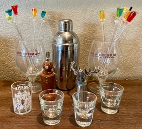 Stainless Martini Shaker, New Belgium Beer Glasses - Drink Stir Sticks - Shot Glasses - Metal Buck Shot Glass